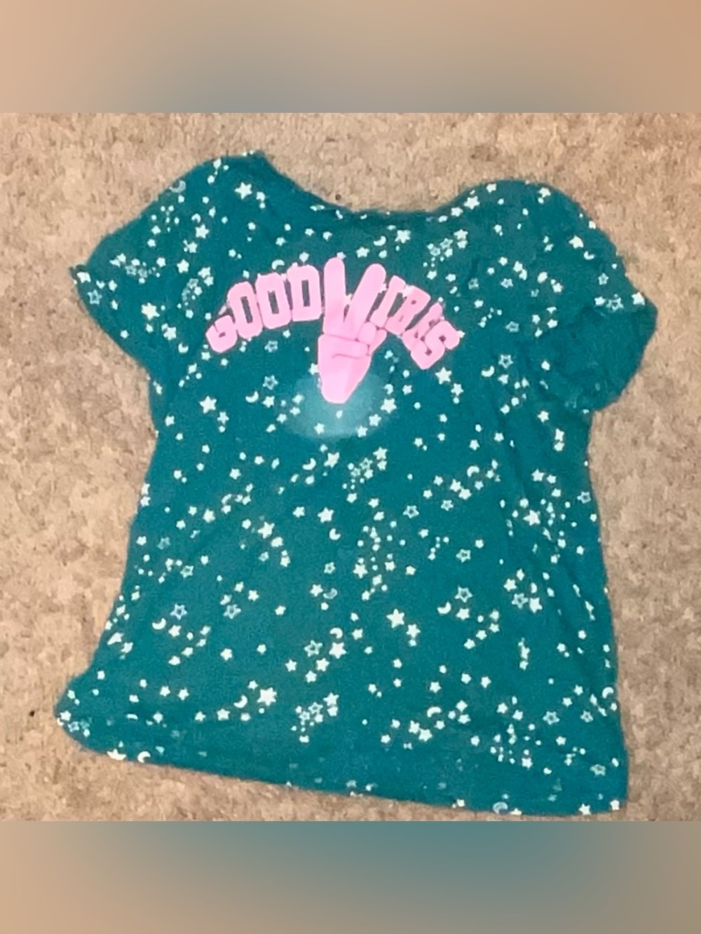 Good Vibes Teal Girls' Tee with Pink Graphic